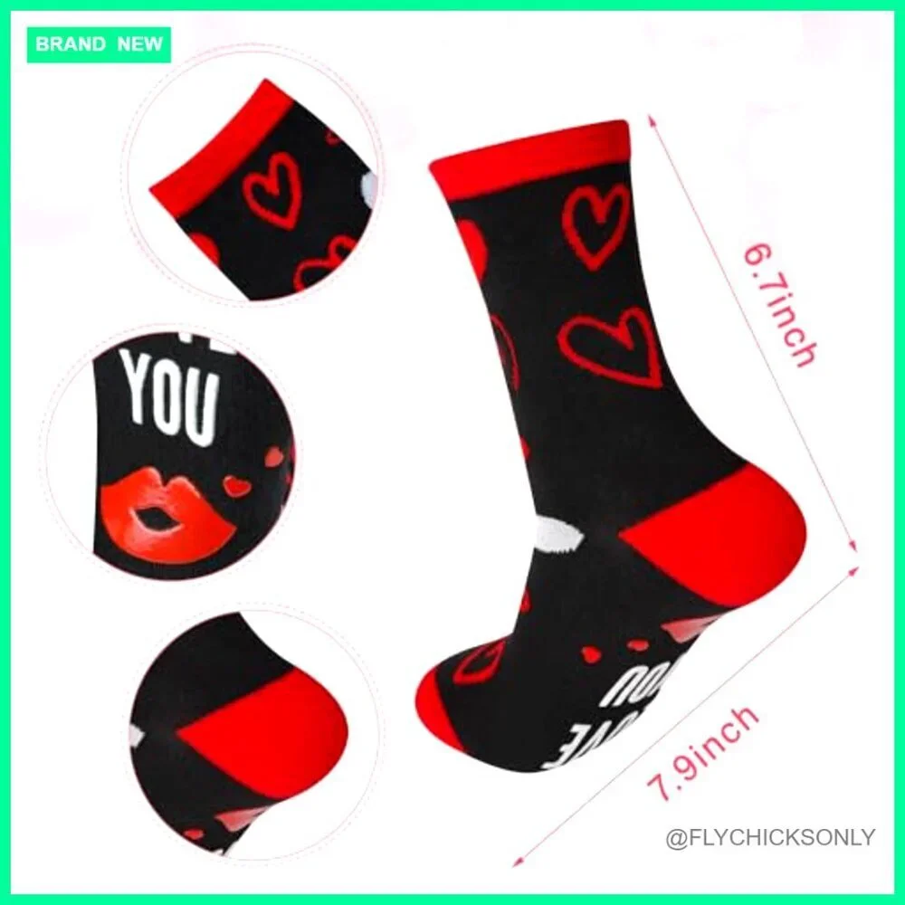 Unisex Novelty Socks with Love You Text, 92% Cotton, US Sizes 6-12